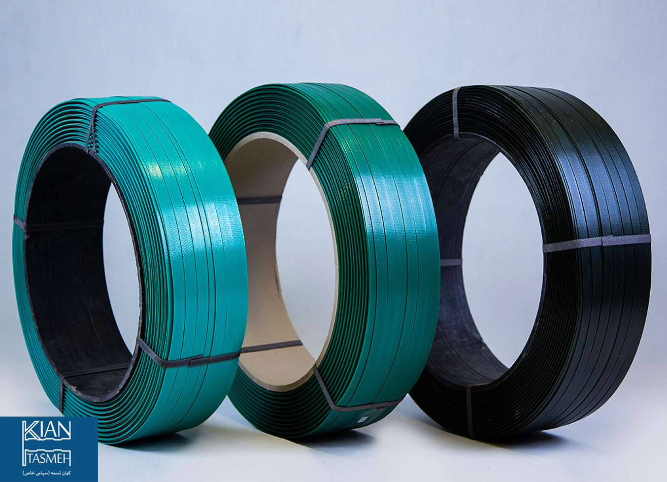 حلقه های تسمه پلاستیکی یا پلی استر PET به رنگ های سبز و سبز تیره و سبز تیره تر